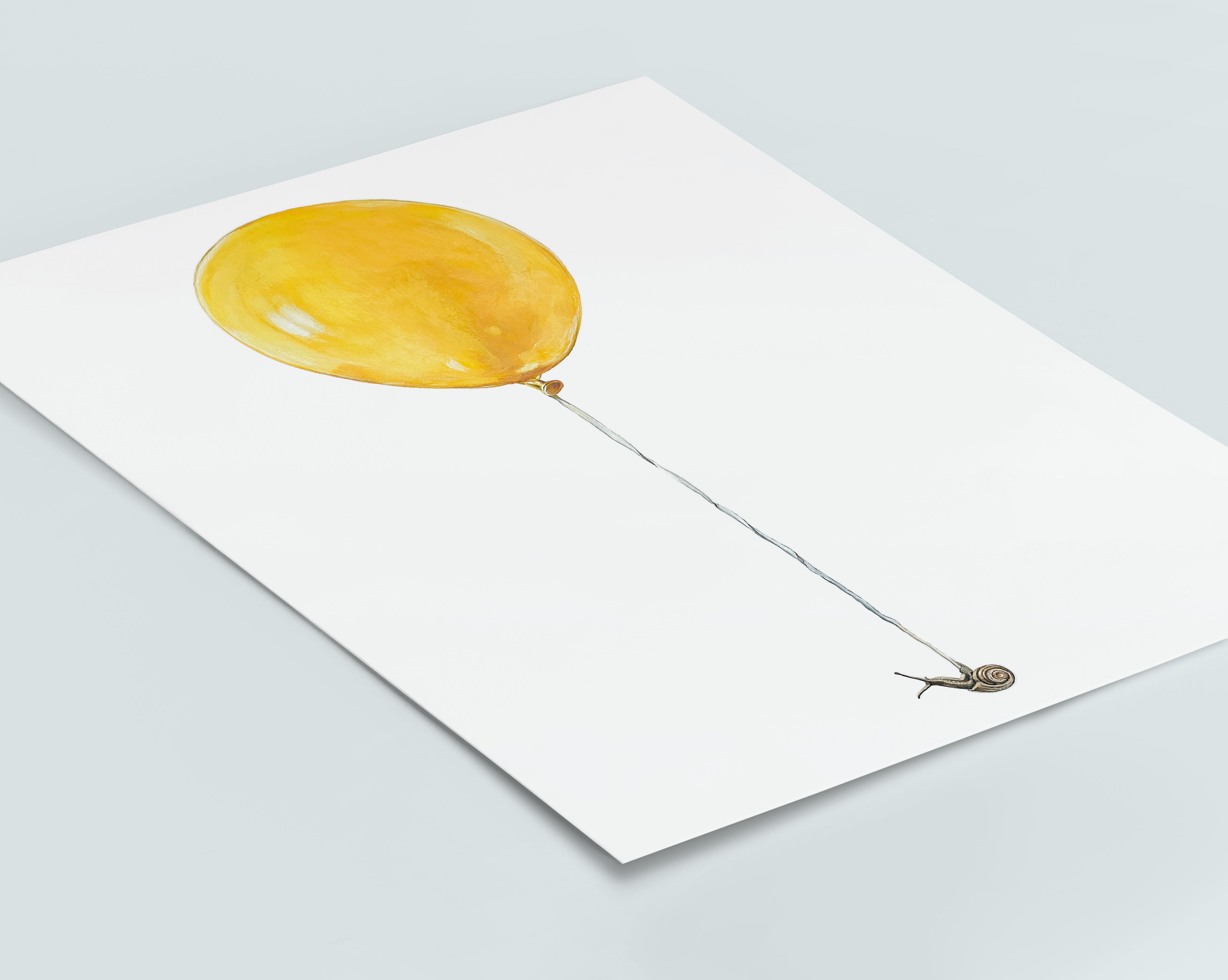 ADVENTURE Snail Flying on a Balloon Cards and Prints