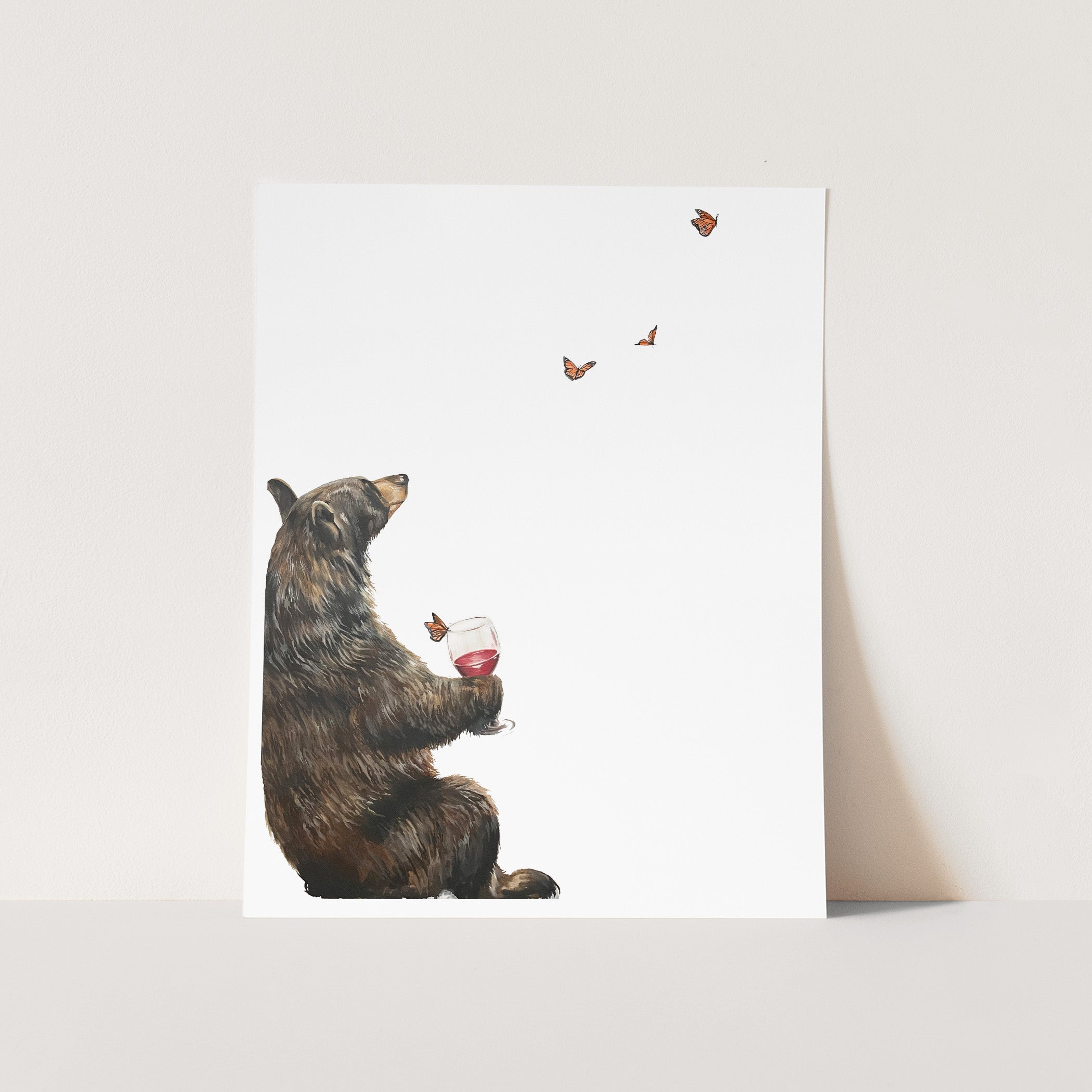 ERNIE the Bear Drinking Red Wine Cards and Prints