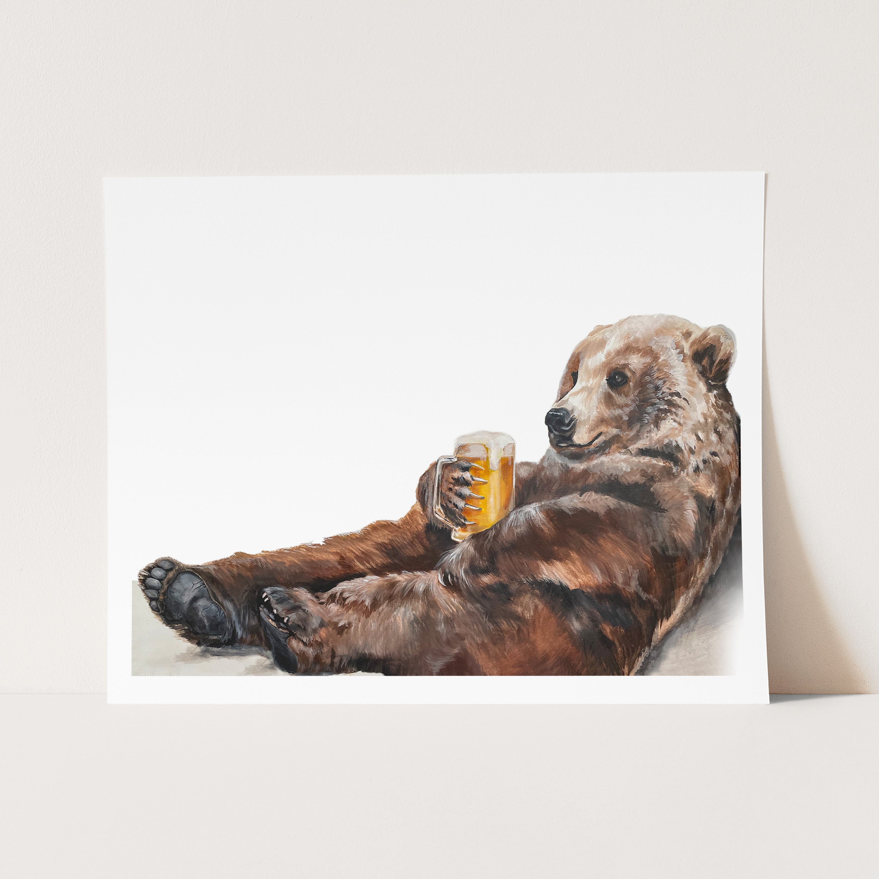 LOU the Bear Drinking Beer Cards and Prints