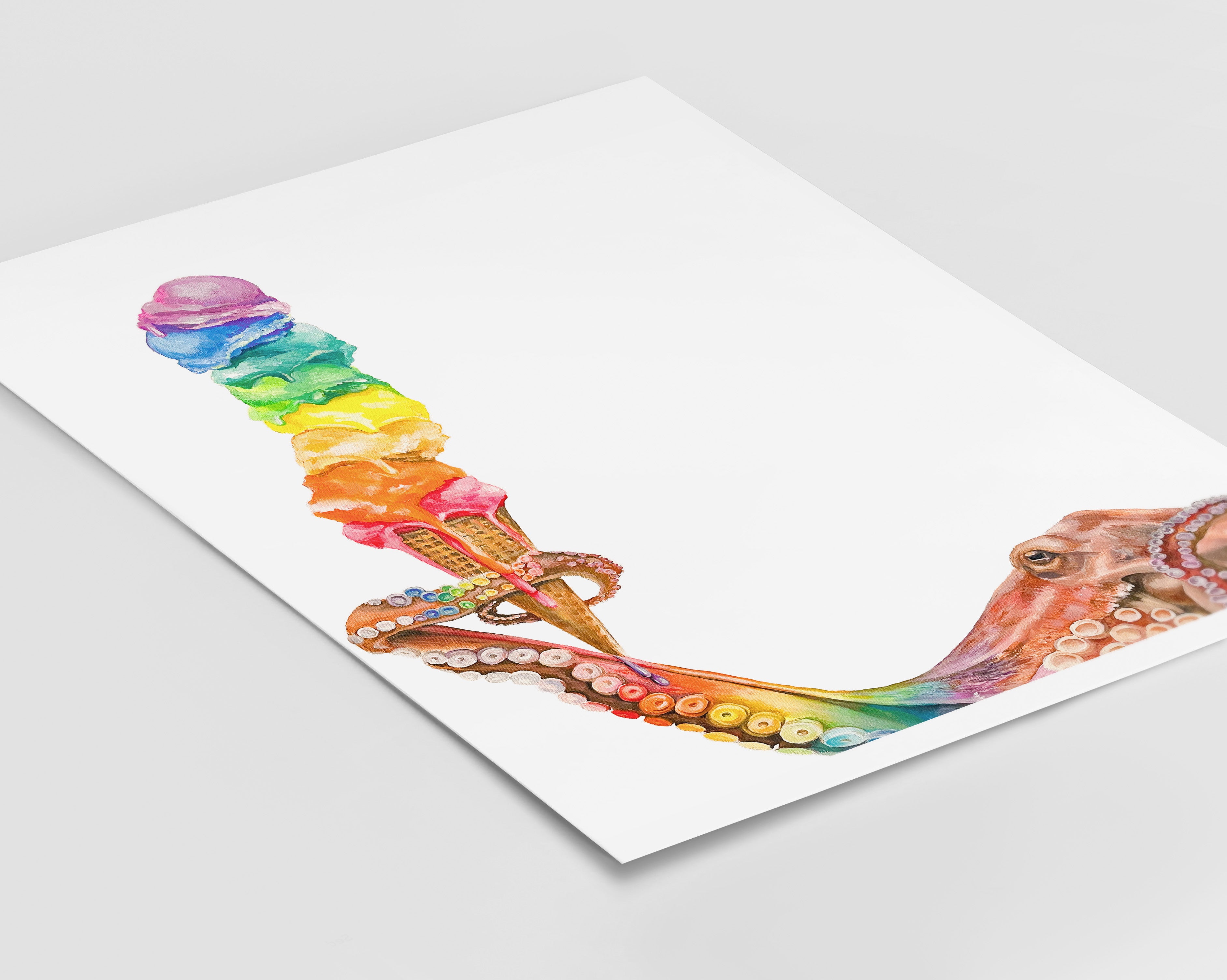 MASTER OF DISGUISE Octopus Rainbow Ice Cream Cards and Prints